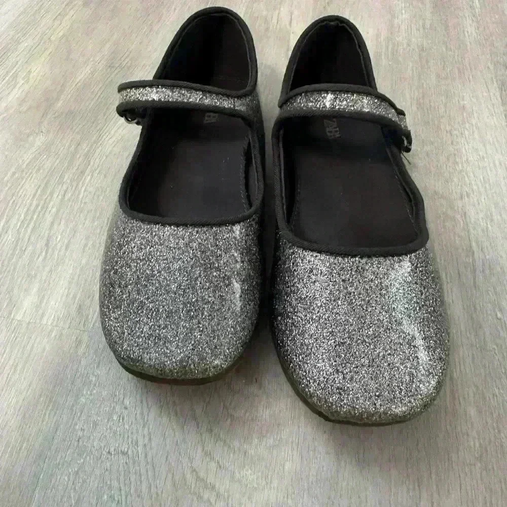 ZARA Kids Girls Silver Glitter Mary Jane Shoes Sparkle Buckle Strap Size 27 us 9